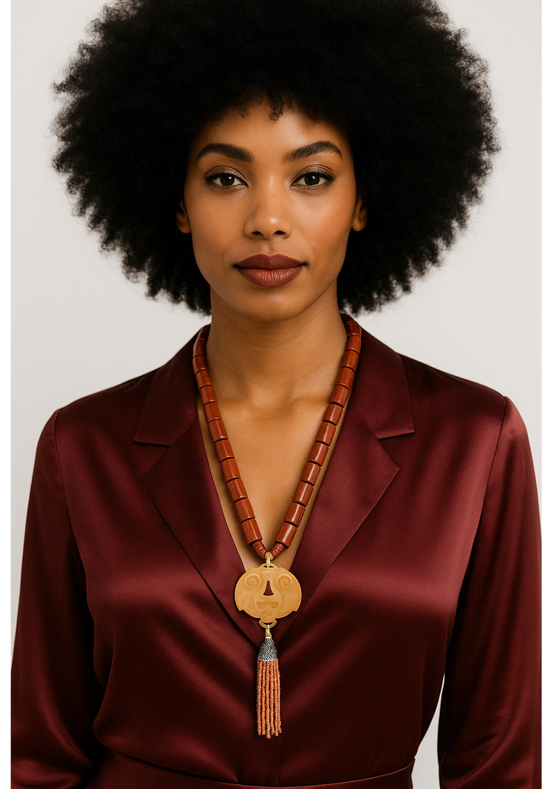 Red Coral Jade Ethnic Pendant Necklace