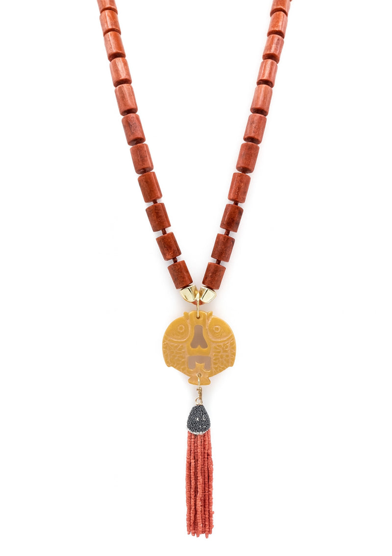 Red Coral Jade Ethnic Pendant Necklace