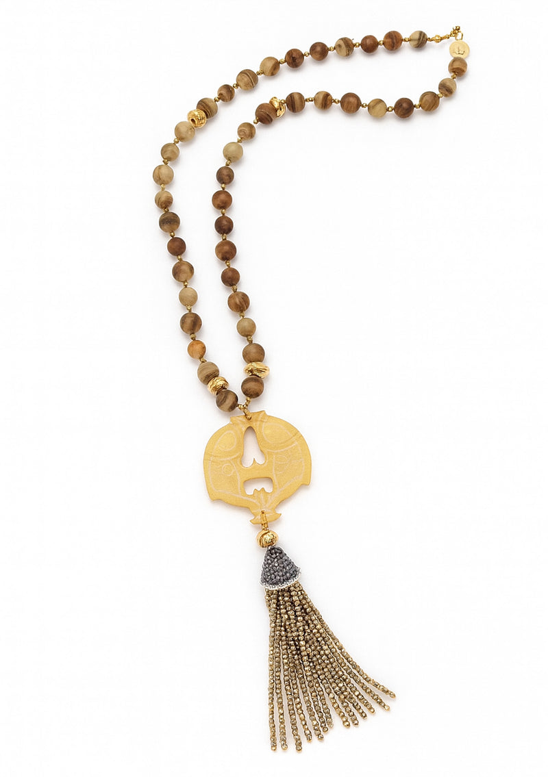 Tiger's Eye Jade Tassel Pendant Necklace