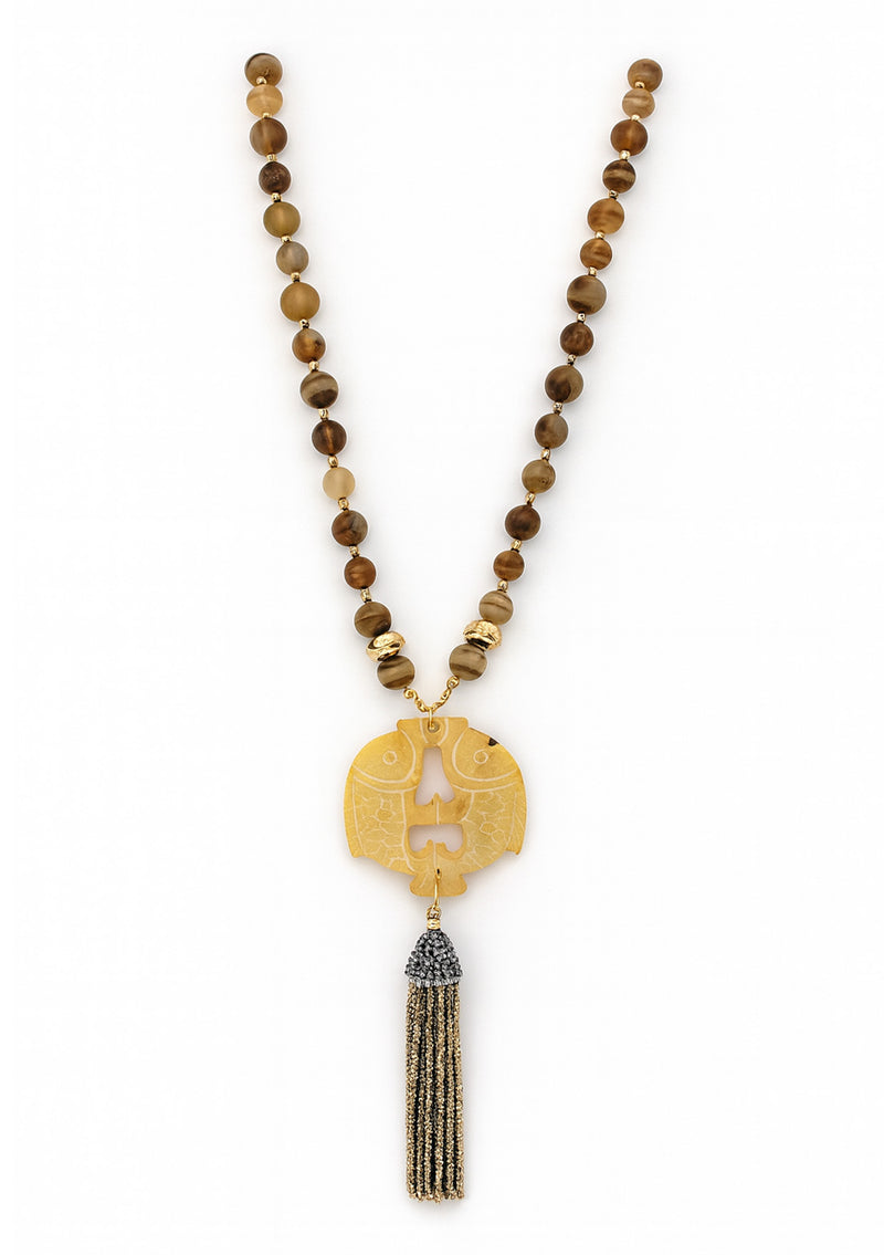 Tiger's Eye Jade Tassel Pendant Necklace