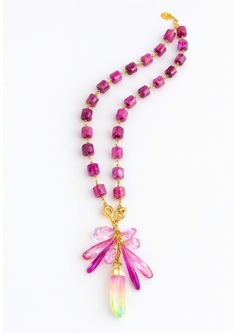 Fuchsia Station Rainbow Pendant Necklace