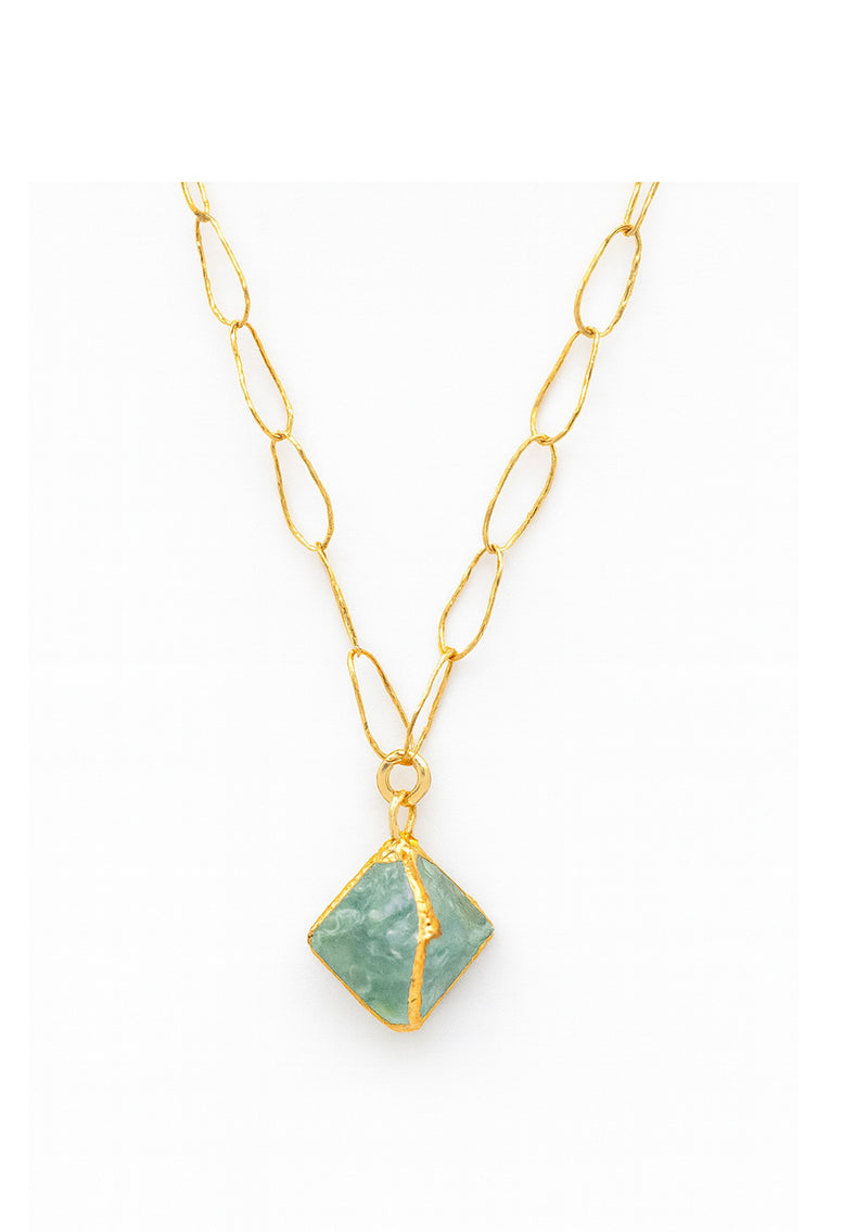 Raw Fluorite in Gold Foil Necklace