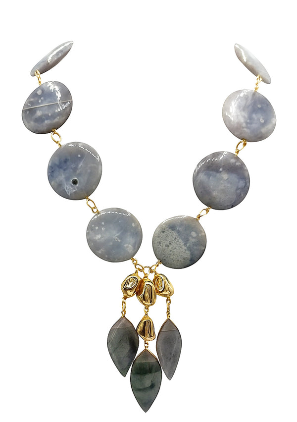 Gray Agate Gold Nugget Pendant Necklace