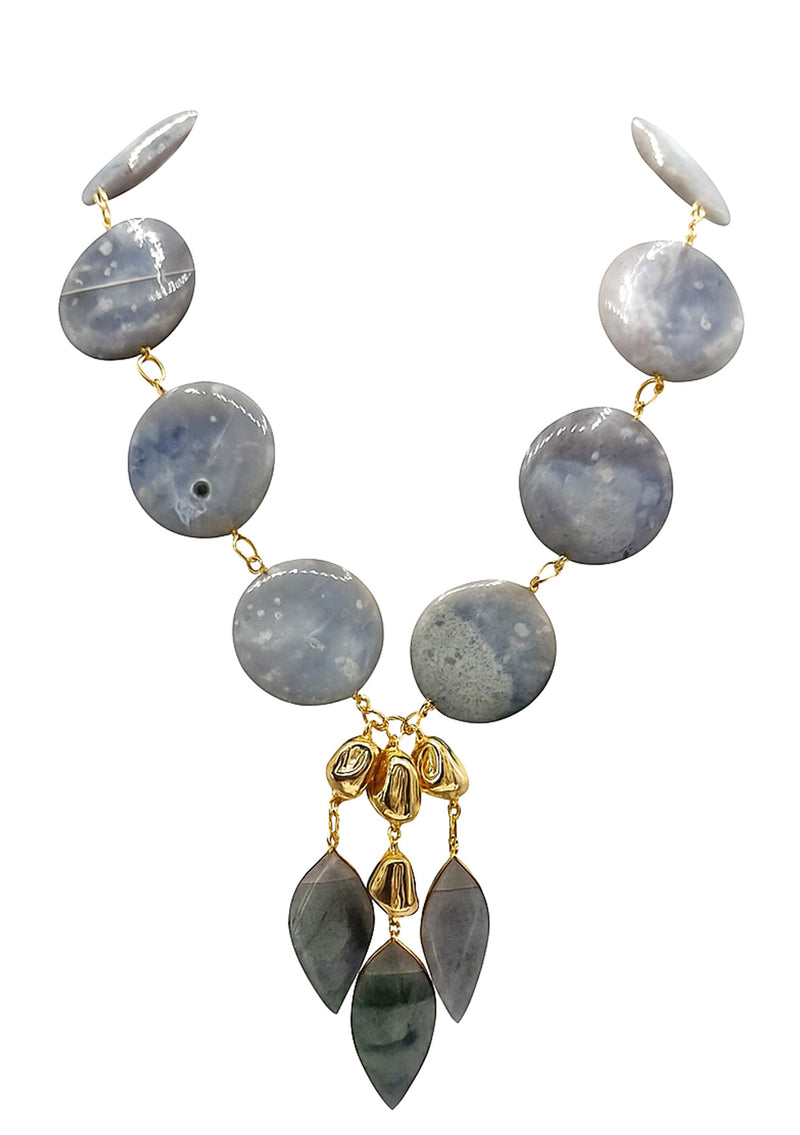 Gray Agate Gold Nugget Pendant Necklace