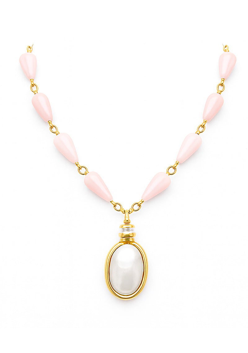Pink Gold and Pearl Pendant Necklace
