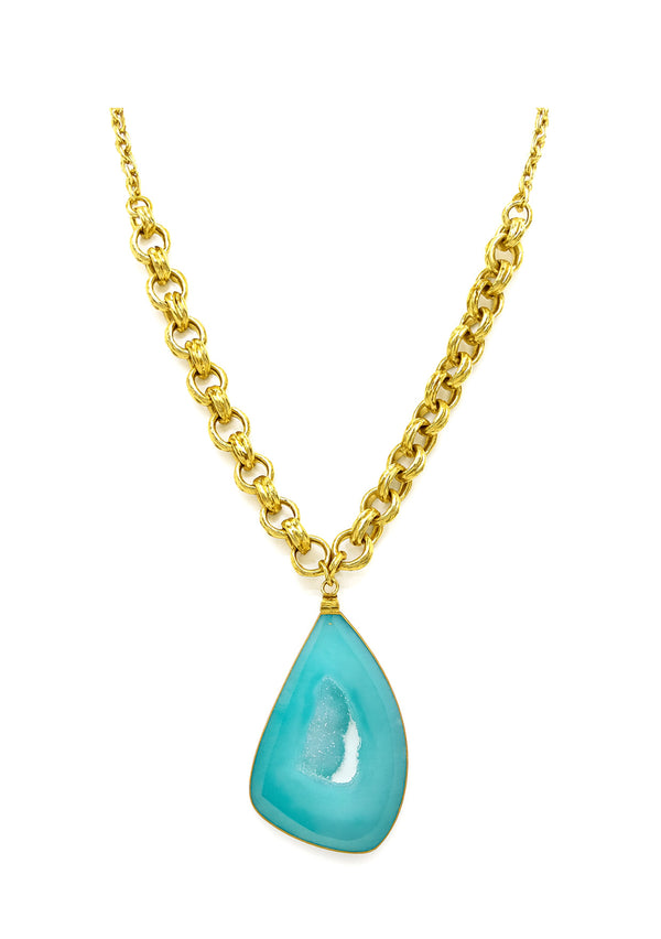 One of a Kind Blue Chalcedony Drusy Pendant Necklace