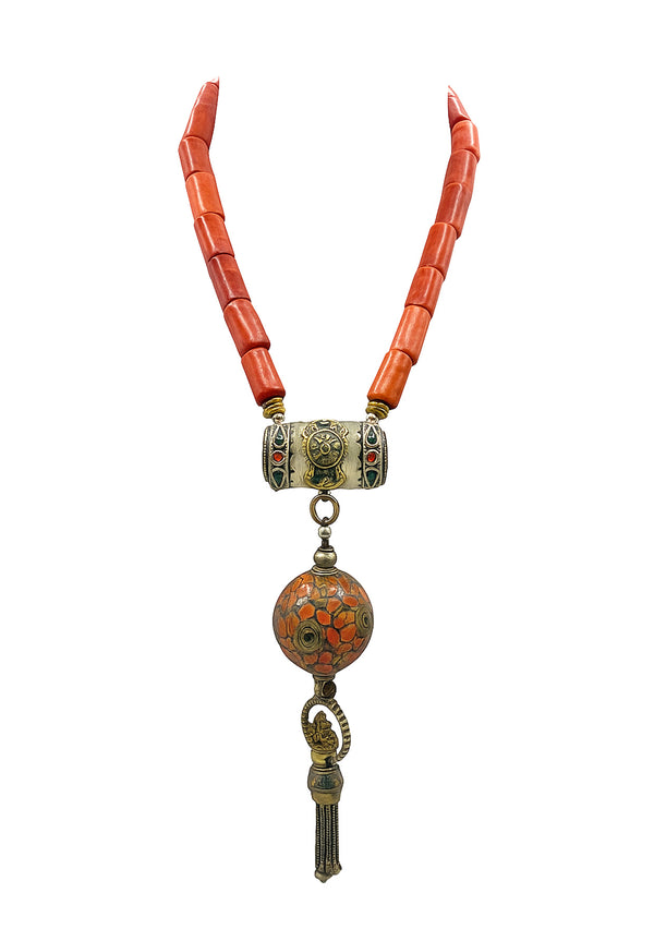 Red Coral Ethnic Pendant Necklace