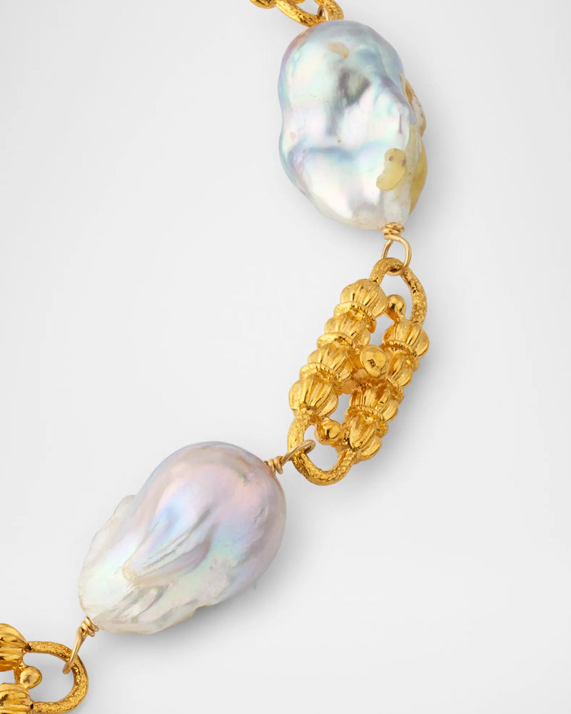 Freshwater Pearl Gold Link Necklace
