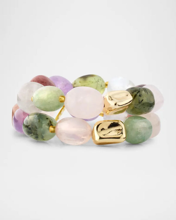 Multi-Stone Double Row Gold Accent Stretchy Bracelet