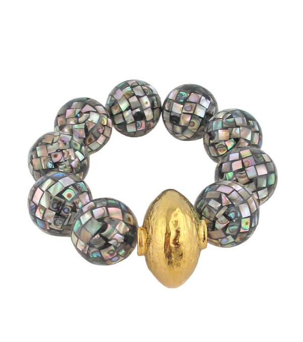 Abalone Shell Mosaic Gold Accent Stretch Bracelet