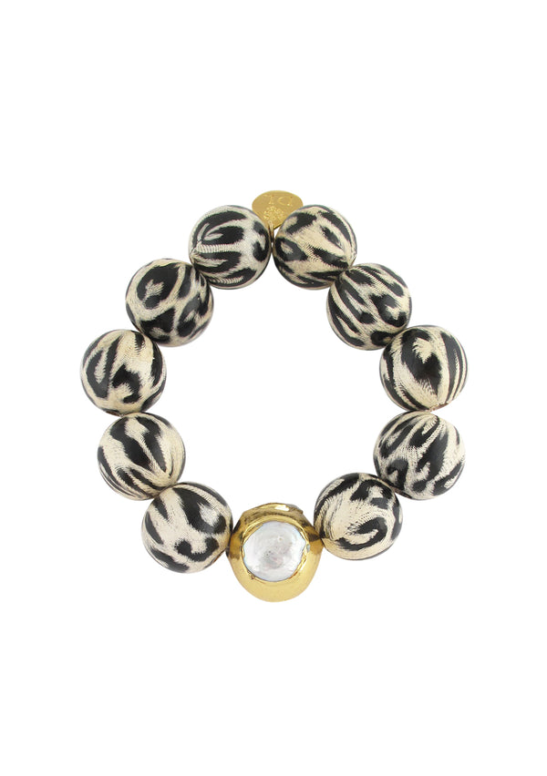 Animal Print Pearl and Gold Stretch Bracelet