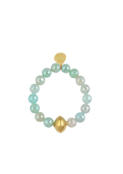 Aqua Iridescent Agate Gold Accent Stretch Bracelet