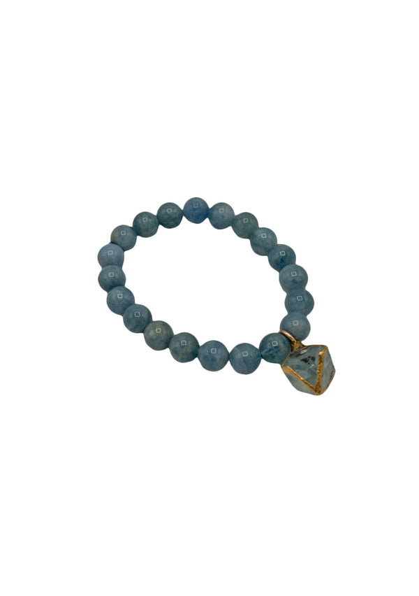 Aqua Marine Stretchy Bracelet & Flourite Charm in 24k Foil