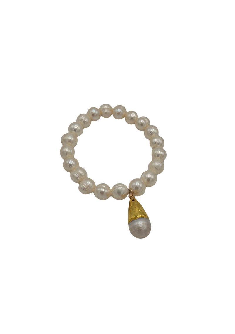 Pearl Gold and Pearl Charm Stretchy Bracelet