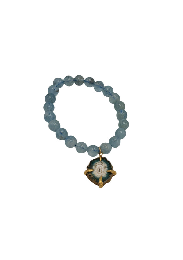 Aqua Marine Stalactite Charm Stretchy Bracelet