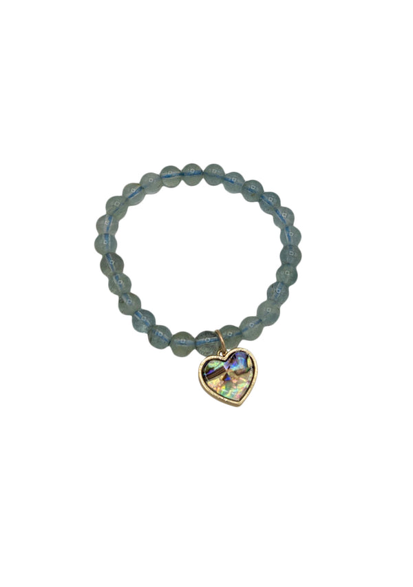 Aqua Marine Abalone Heart Charm Stretchy Bracelet