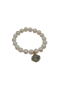 Pearl, Fluorite Charm Stretchy Bracelet