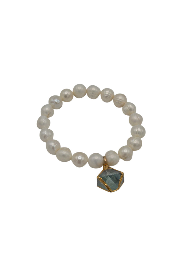 Pearl, Fluorite Charm Stretchy Bracelet