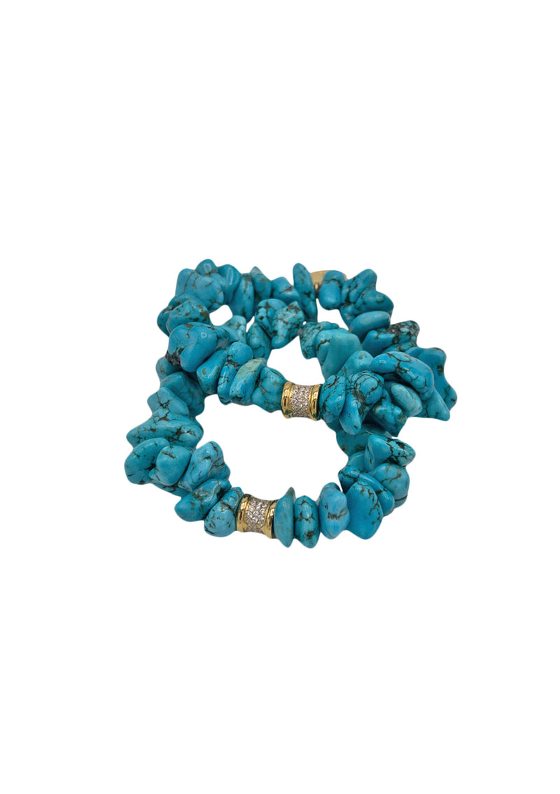 Set of Turquoise Diamond Illusion Gold Stretchy Bracelets
