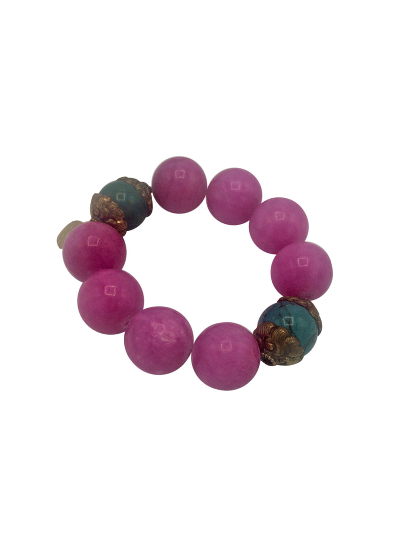 Pink Chalcedony Turquoise Accent Stretchy Bracelet