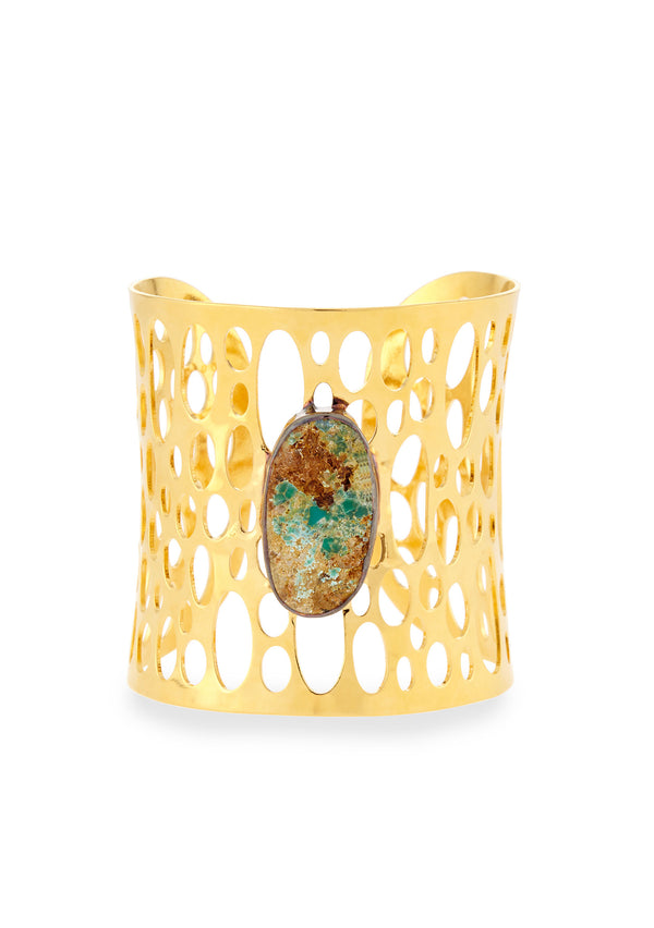 Chrysocolla Accent Gold Open Cuff