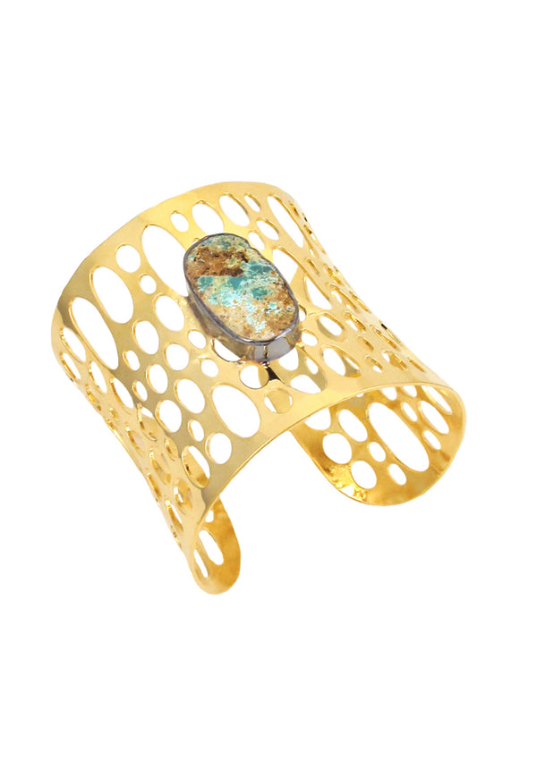 Chrysocolla Accent Gold Open Cuff