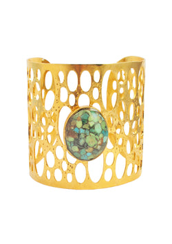 Mosaic Turquoise Accent Cut Out Gold Cuff