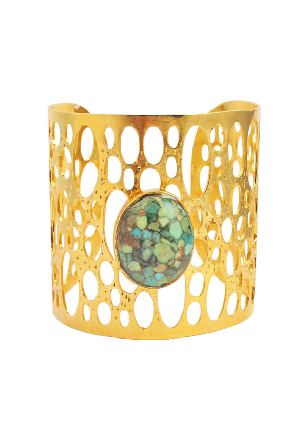 Mosaic Turquoise Accent Cut Out Gold Cuff