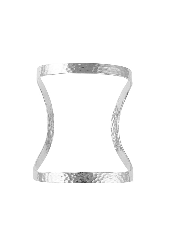 Rhodium Hammered Open Cuff