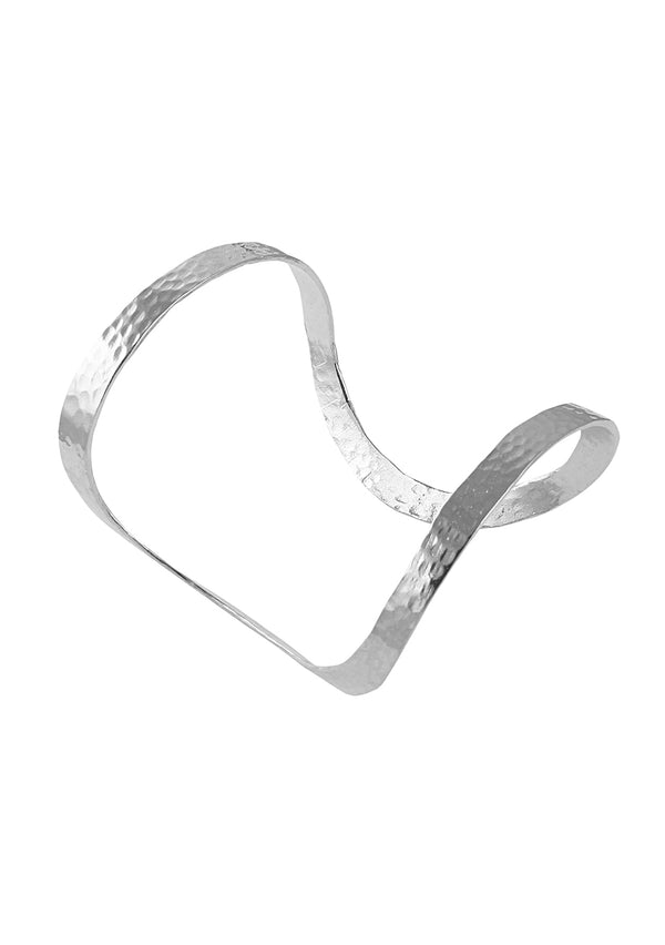 Rhodium Hammered Open Cuff