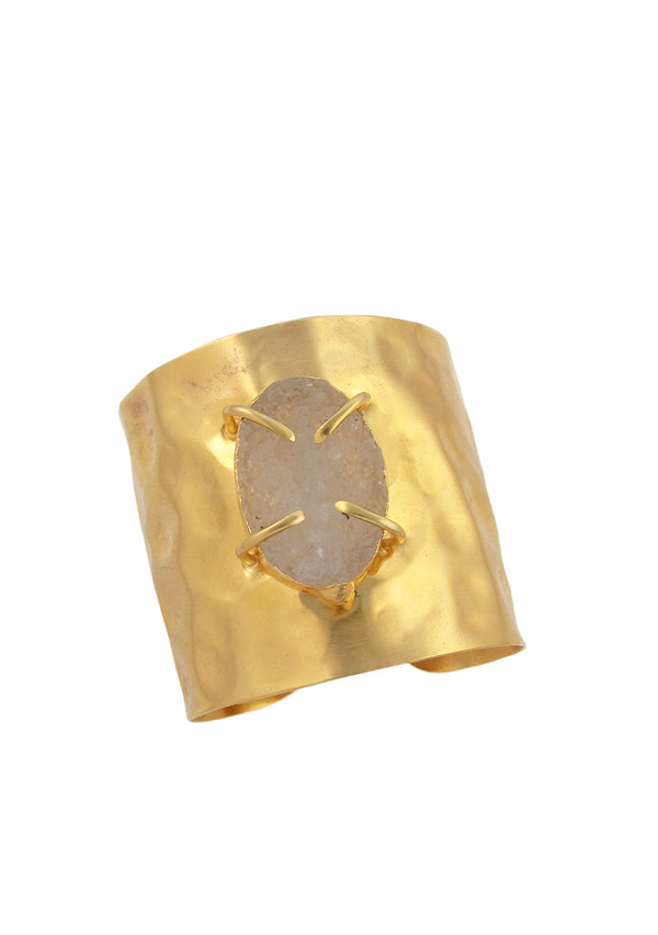 Clear Drusy Gold Hammered Cuff