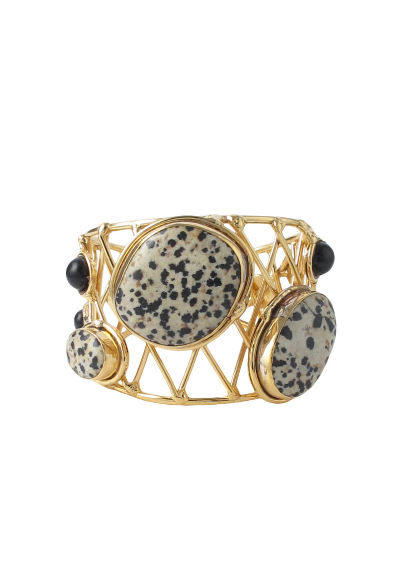 Dalmatian Jasper Black Onyx Gold Cuff