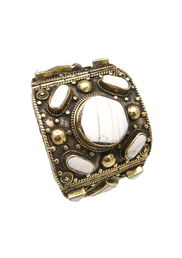 Antiqued Brass White Shell Cuff