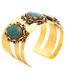 Gold Cuff with Turquoise and Brass Accents