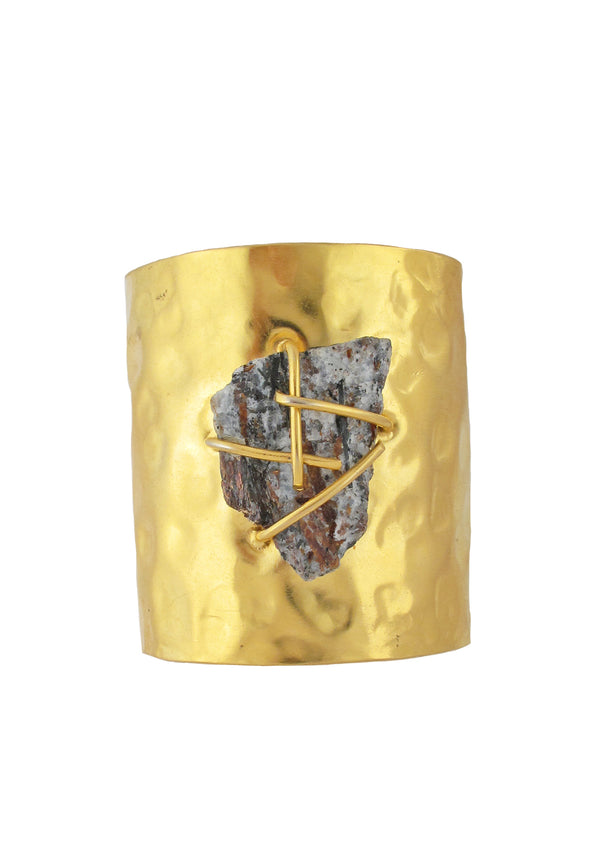 One of a Kind Raw Pyrite Hammered Gold Cuff