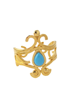 Turquoise Accent Gold Scroll Cuff
