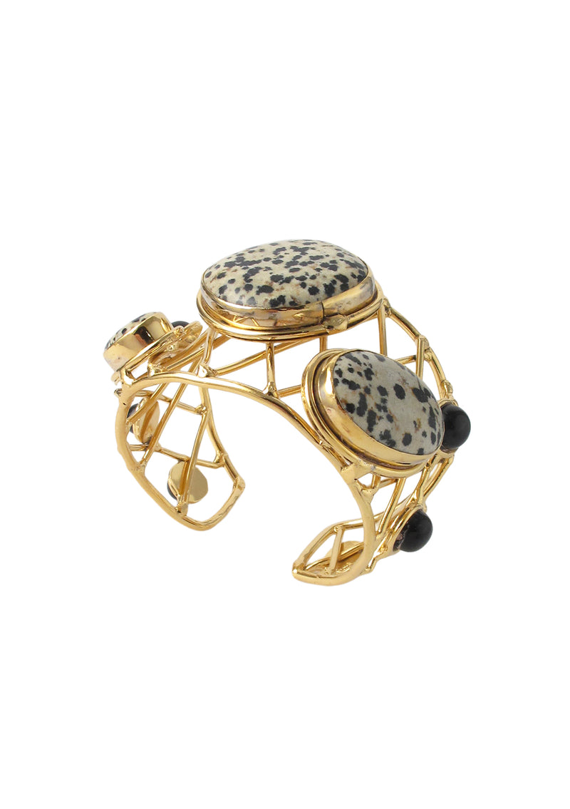 Dalmatian Jasper Black Onyx Gold Cuff