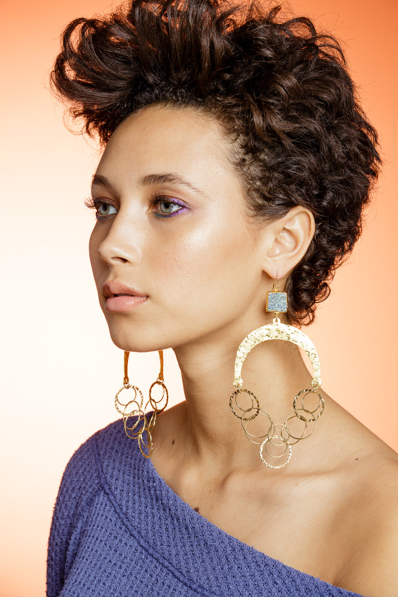 Coral Gold Hammered Wedge Chandelier Earrings