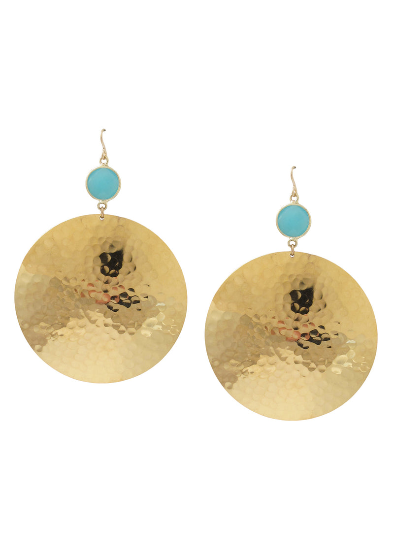 Blue Chalcedony Gold Medallion Earrings