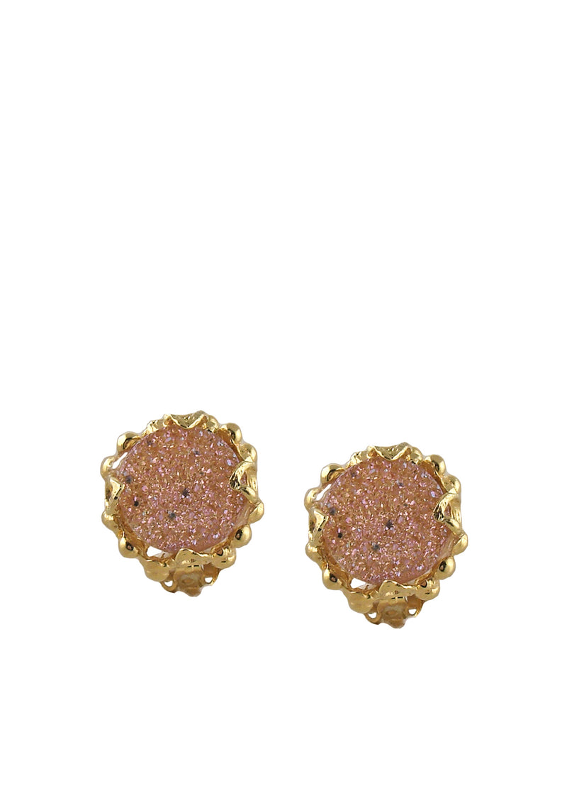 Peach Druzy Gold Clip-On Earrings