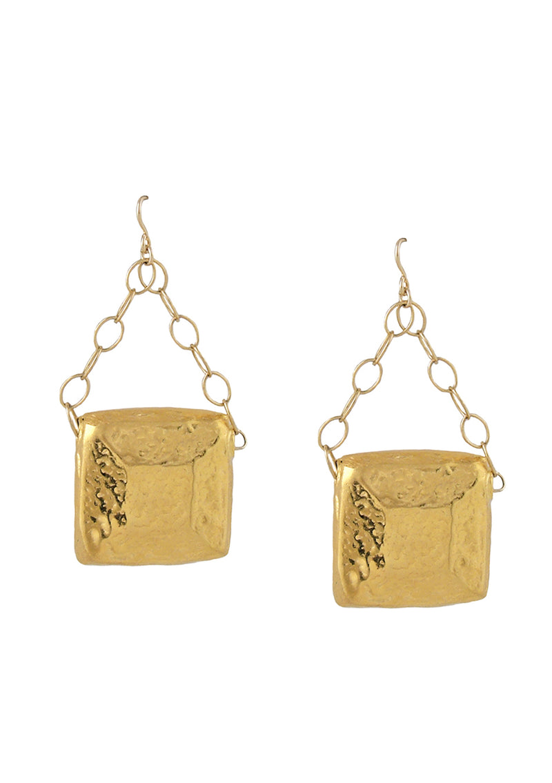 Hammered Gold Square Drop Earrings