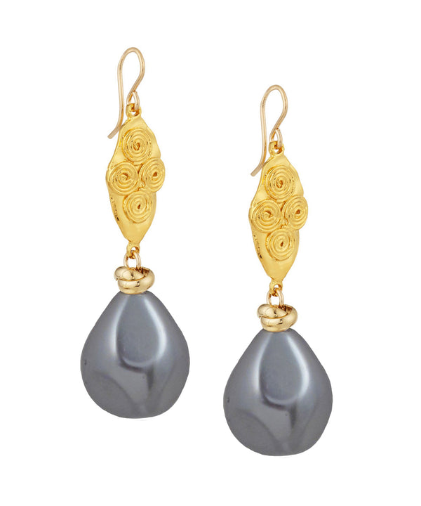 Shell Pearl Gold Accent Double Drop Earrings