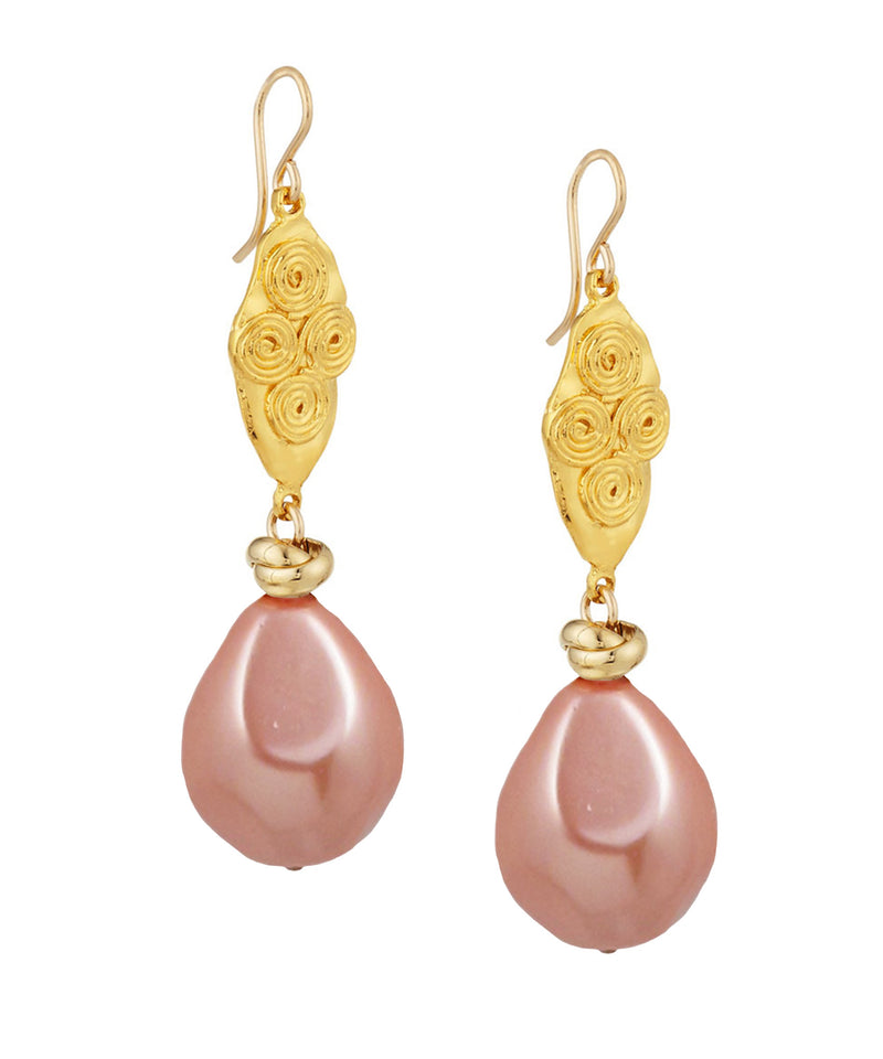 Shell Pearl Gold Accent Double Drop Earrings