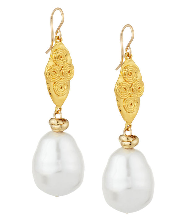 Shell Pearl Gold Accent Double Drop Earrings