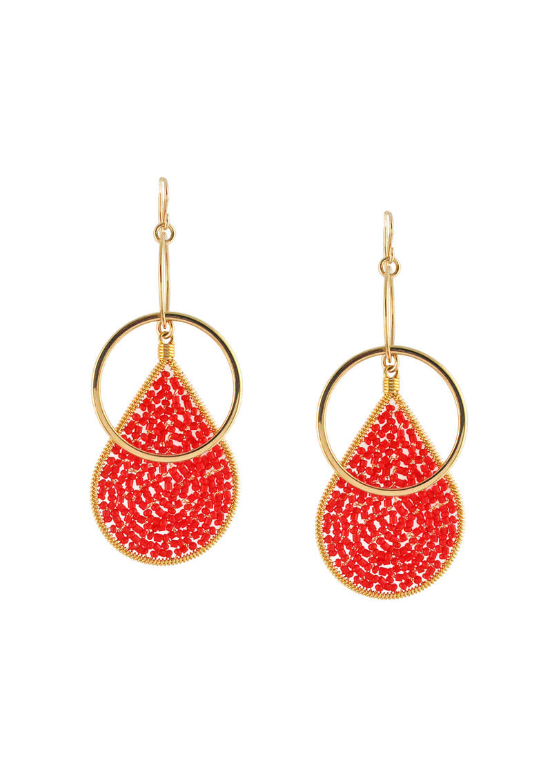 Red Teardrop Double Link Earrings