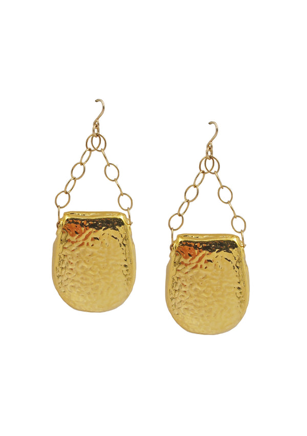 Hammered Hollow Gold Earrings