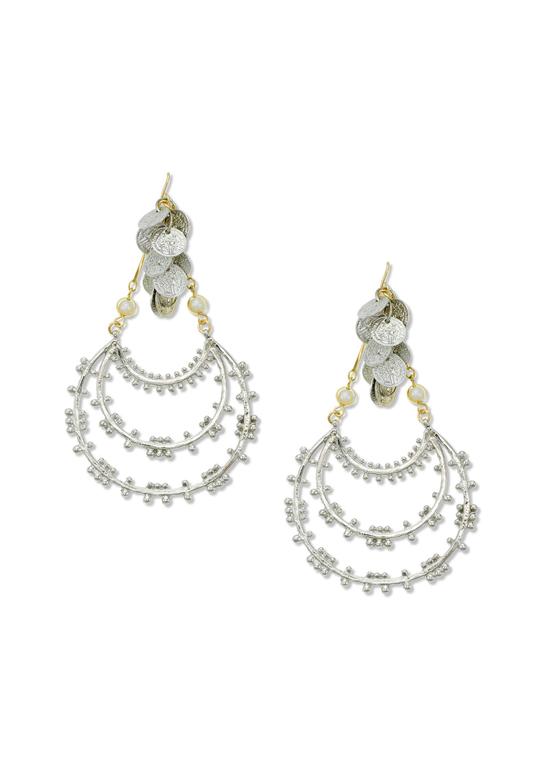 Rhodium Gypsy Coin Statement Earrings