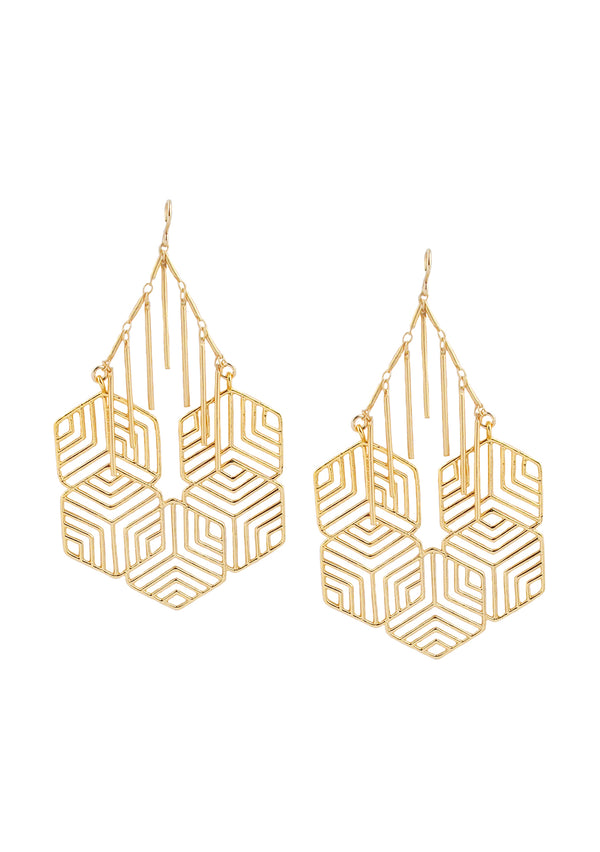 Gold Honeycomb Chandelier Earrings
