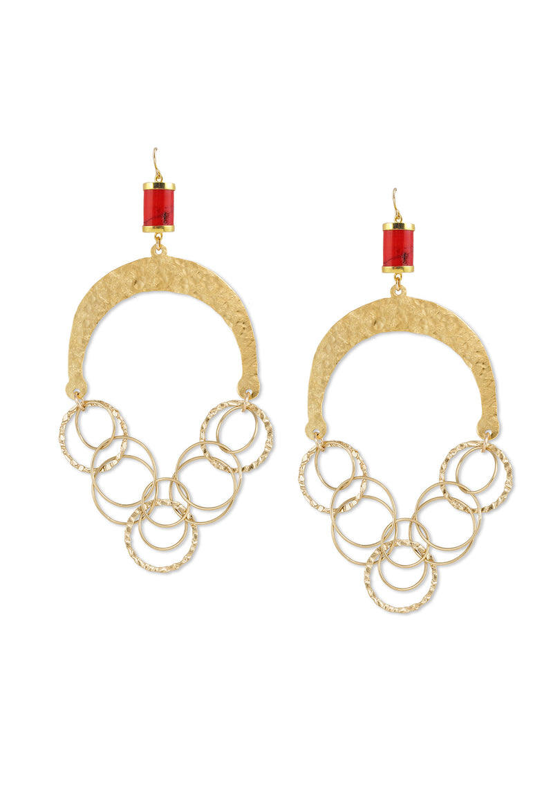 Coral Gold Hammered Wedge Chandelier Earrings