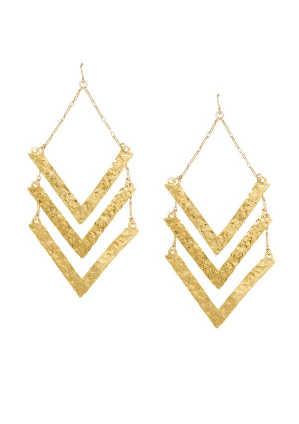 Hammered Gold Triple Wedge Earrings